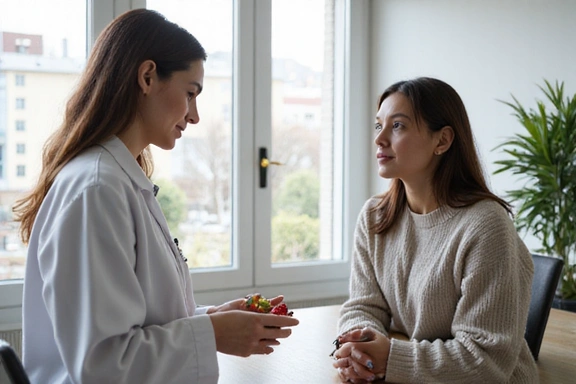 Profesional de la nutrición en consulta individualizada con un cliente, mostrando un enfoque personalizado.